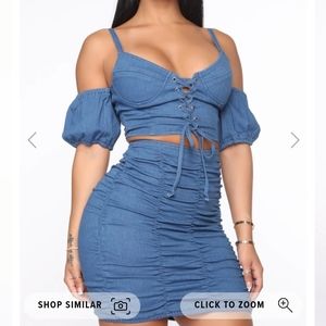 Two piece denim skirt set